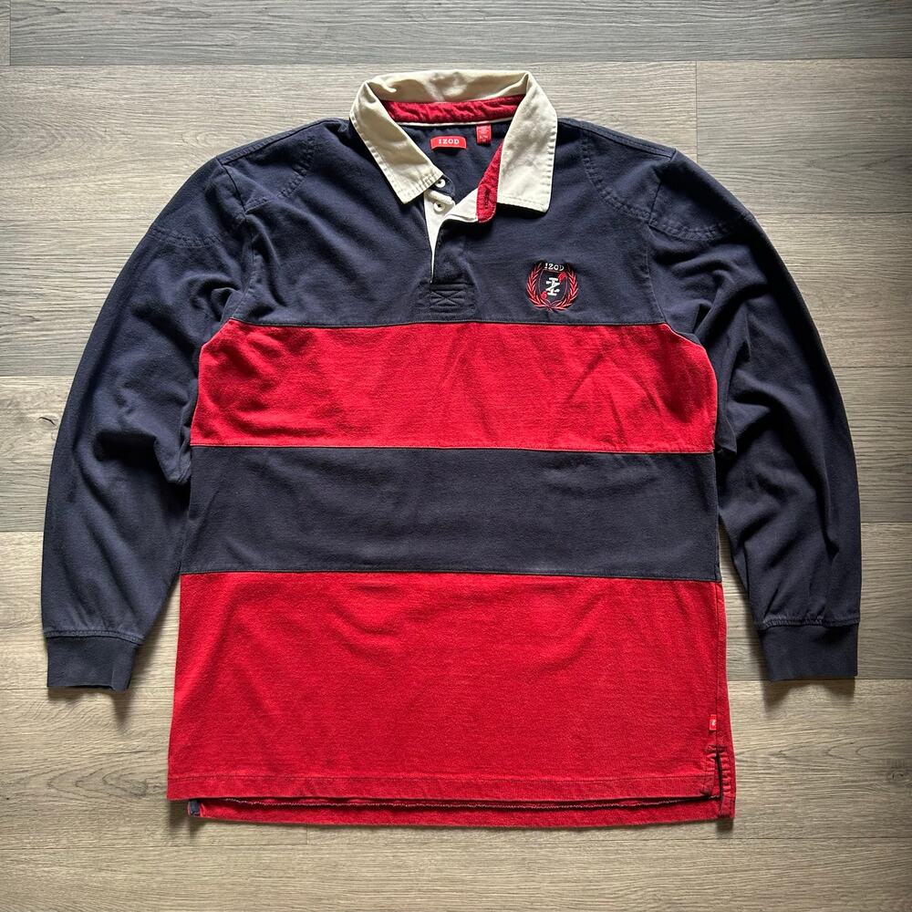 Vintage y2k IZOD Men's Long Sleeve Striped Rugby collared Shirt